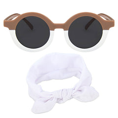 Fashionable Sunglasses and Headband for Kids & Baby Girls (Brown White)