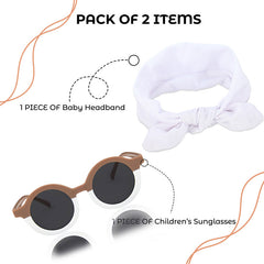 Fashionable Sunglasses and Headband for Kids & Baby Girls (Brown White)