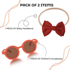 Fashionable Sunglasses and Headband for Kids & Baby Girls (Brick)