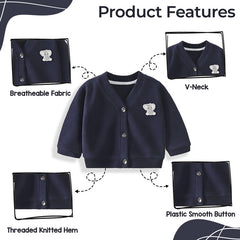 Woollen Knitted Full Sleeve Sweater for Kids (Dark Blue)