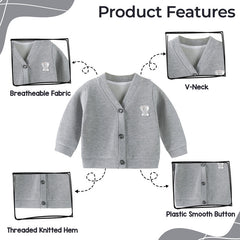 Woollen Knitted Full Sleeve Sweater for Kids (Grey)