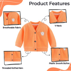 Woollen Knitted Full Sleeve Sweater for Kids (Orange)