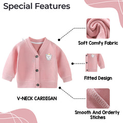 Woollen Knitted Full Sleeve Sweater for Kids (Pink)