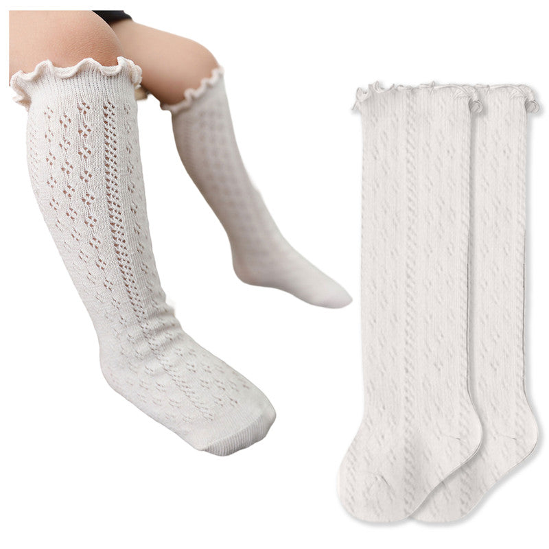 Baby Knee High Socks for Baby Soft Cotton Non-Slip and Stylish Designs (off-white)