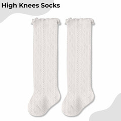 Baby Knee High Socks for Baby Soft Cotton Non-Slip and Stylish Designs (off-white)