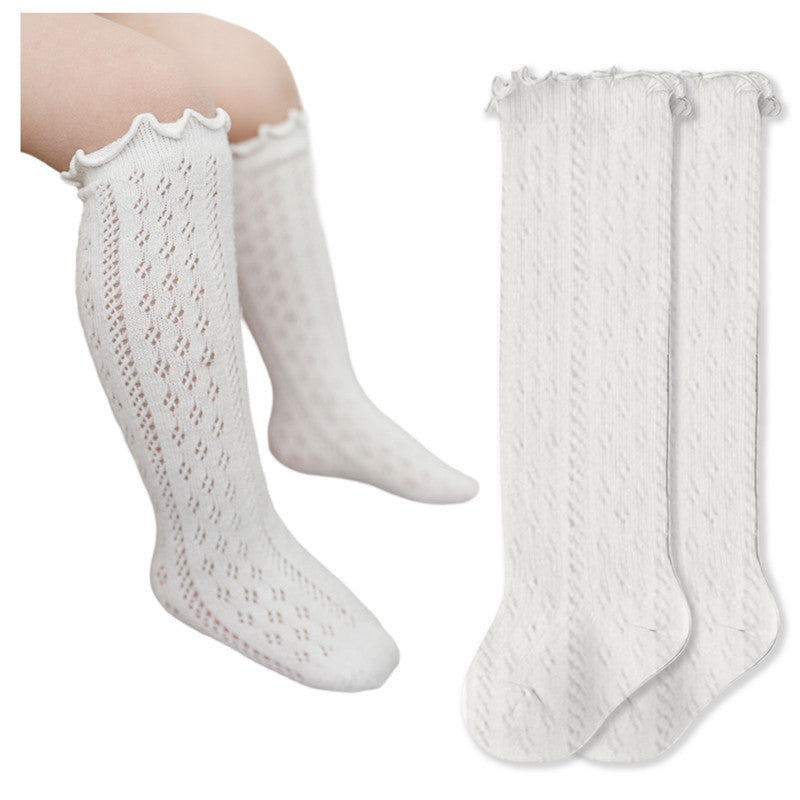 Baby Knee High Socks for Baby Soft Cotton Non-Slip and Stylish Designs (White)