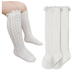 Baby Knee High Socks for Baby Soft Cotton Non-Slip and Stylish Designs (White)