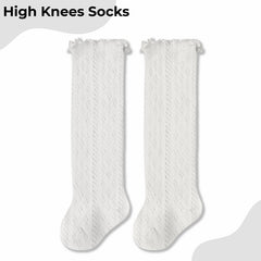 Baby Knee High Socks for Baby Soft Cotton Non-Slip and Stylish Designs (White)