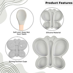 Baby Feeding Essential Baby Dinner Set Infant Training Eating Utensils-Grey