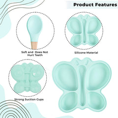 Baby Feeding Essential Baby Dinner Set Infant Training Eating Utensils-Sea Green