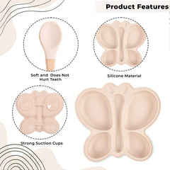 Baby Feeding Essential Baby Dinner Set Infant Training Eating Utensils-Beige