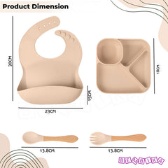 Baby Feeding Essential Baby Dinner Set Infant Training Eating Utensils (Beige)