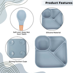 Baby Feeding Essential Baby Dinner Set Infant Training Eating Utensils (Blue)