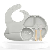 Baby Feeding Essential Baby Dinner Set Infant Training Eating Utensils (Grey)