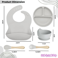 Baby Feeding Essential Baby Dinner Set Infant Training Eating Utensils (Grey)