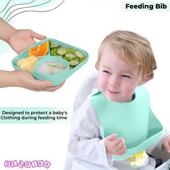 Baby Feeding Essential Baby Dinner Set Infant Training Eating Utensils (Sea Green)
