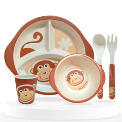 Baby Feeding Essential Baby Dinner Set Infant Training Eating Utensils (Brown Monkey 5 Pcs)