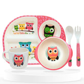 Baby Feeding Essential Baby Dinner Set Infant Training Eating Utensils (Red Owl 5 Pcs)