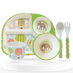 Baby Feeding Essential Baby Dinner Set Infant Training Eating Utensils (Green Elephant 5Pcs)