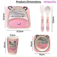 Baby Feeding Essential Baby Dinner Set Infant Training Eating Utensils (Pink Zebra 5Pcs)