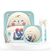 Baby Feeding Essential Baby Dinner Set Infant Training Eating Utensils (Blue Fishtail Cat 5Pcs)
