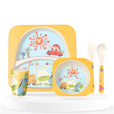 Baby Feeding Essential Baby Dinner Set Infant Training Eating Utensils (Yellow Zebra 5Pcs)