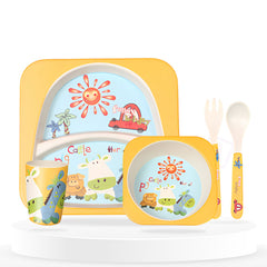 Baby Feeding Essential Baby Dinner Set Infant Training Eating Utensils (Yellow Zebra 5Pcs)