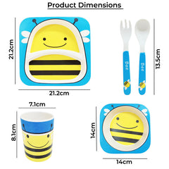 Baby Feeding Essential Baby Dinner Set Infant Training Eating Utensils (Blue Bee 5Pcs)