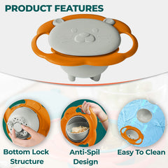 Baby AntiScalding and AntiFall Food Bowl with Perfect 360° Degree Rotating (Grey)