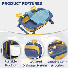 Foldable Baby Bath Tub for Infant Bath (Blue)