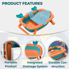 Foldable Baby Bath Tub for Infant Bath (Orange)