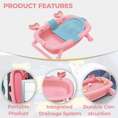 Foldable Baby Bath Tub for Infant Bath (Pink)