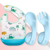 Baby Feeding Adjustable Bibs With BPA Free Baby Feeding Spoon (Skyblue)