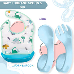 Baby Feeding Adjustable Bibs With BPA Free Baby Feeding Spoon (Skyblue)