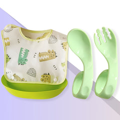 Baby Feeding Adjustable Bibs With BPA Free Baby Feeding Spoon (Curved Green)