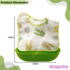 Baby Feeding Adjustable Bibs With BPA Free Baby Feeding Spoon (Curved Green)