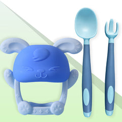 BPA Free Baby Feeding Essentials Baby Self Feeding Spoons Baby Teether (Bendable Mist Blue)