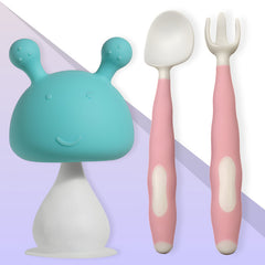 BPA Free Baby Feeding Essentials Baby Self Feeding Spoons Baby Teether (Skyblue)