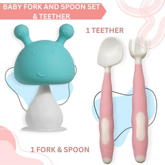 BPA Free Baby Feeding Essentials Baby Self Feeding Spoons Baby Teether (Skyblue)