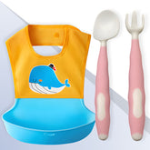 Baby Feeding Adjustable Bibs With BPA Free Baby Feeding Spoon (Yellow Doodle)