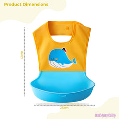 Baby Feeding Adjustable Bibs With BPA Free Baby Feeding Spoon (Yellow Doodle)