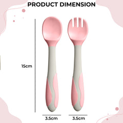 Baby Spoon and fork Set for Baby Feeding (Pink)