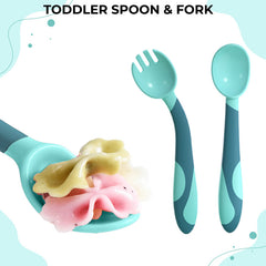 Baby Spoon and fork Set for Baby Feeding (Green)