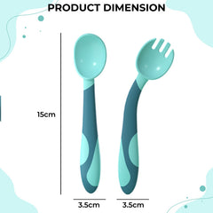 Baby Spoon and fork Set for Baby Feeding (Green)