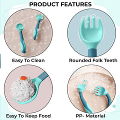 Baby Spoon and fork Set for Baby Feeding (Green)