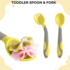 Baby Spoon and fork Set for Baby Feeding (Lemon Yellow)