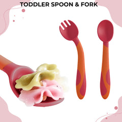 Baby Spoon and fork Set for Baby Feeding (Saint Ni Red)