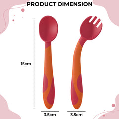 Baby Spoon and fork Set for Baby Feeding (Saint Ni Red)