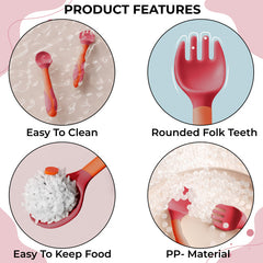 Baby Spoon and fork Set for Baby Feeding (Saint Ni Red)