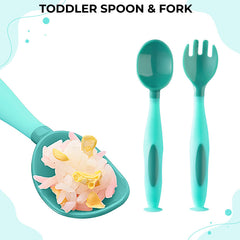 Baby Spoon and fork Set for Baby Feeding (Green)